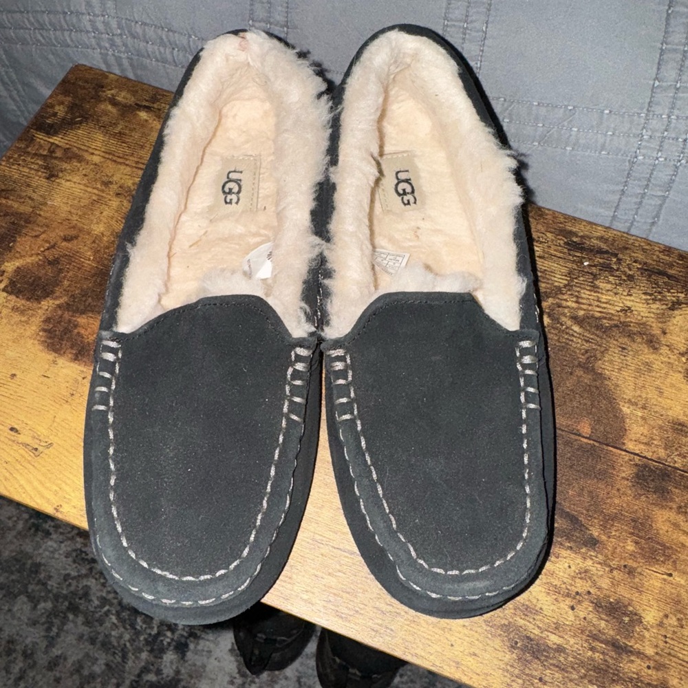 UGG Charcoal Suede Shearling Moccasins